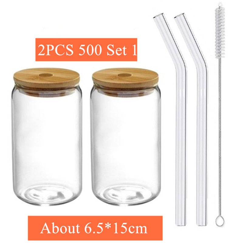 Glass Cup with Lid and Straw 16.91oz