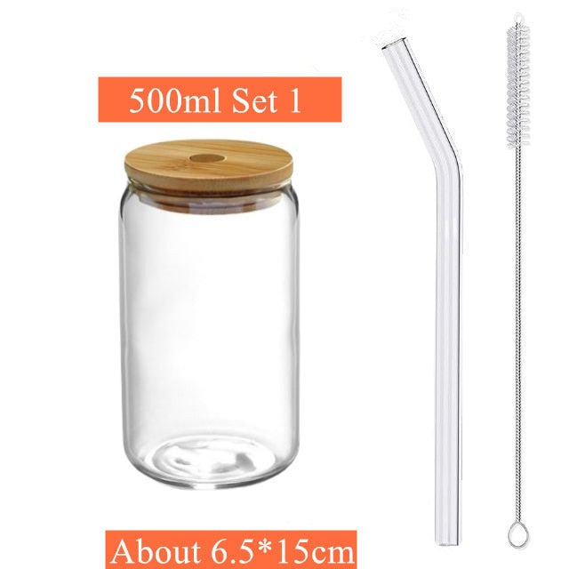 Glass Cup with Lid and Straw 16.91oz