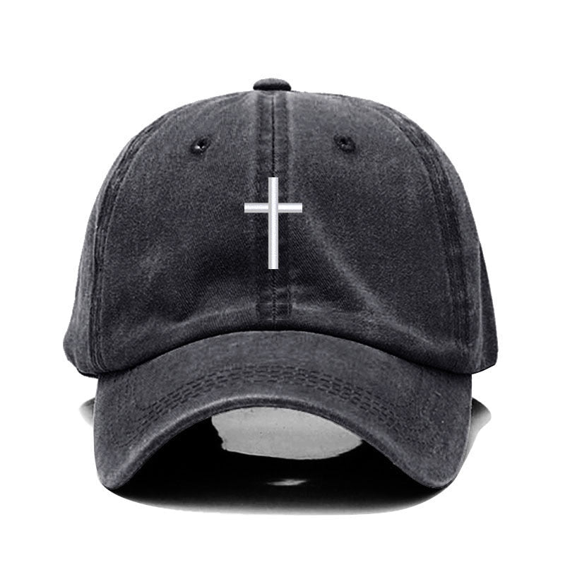 Washed Cross Embroidery Baseball Cap