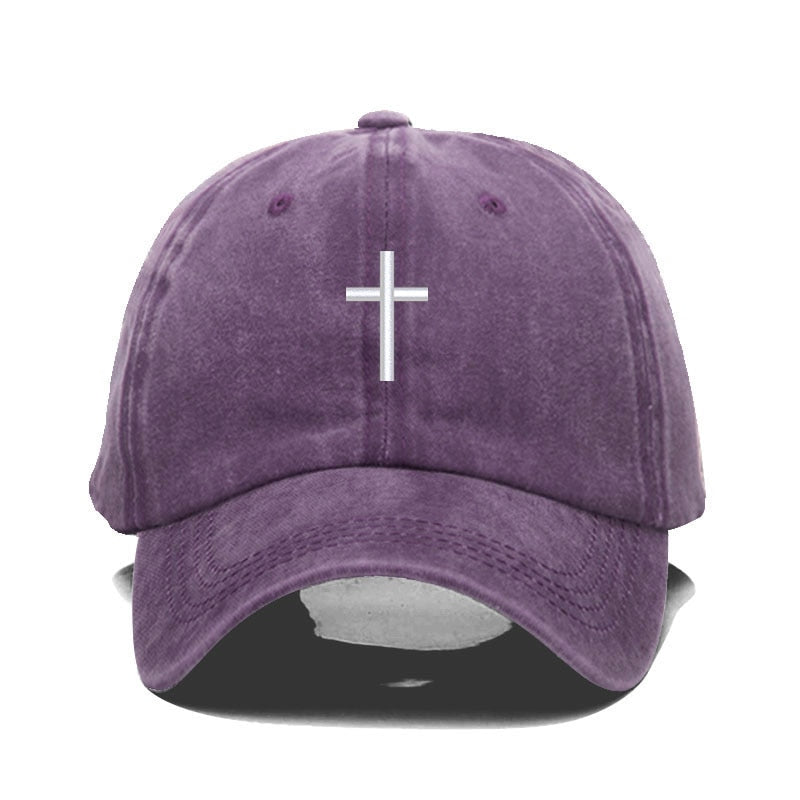 Washed Cross Embroidery Baseball Cap
